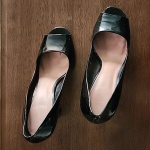 Vince Camuto Black Patent Leather Open Toe Pumps